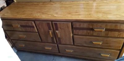 Beautiful Light Finish Dresser with Mirror – Eight Drawers - Gold Tone Accents - Image 1 of 4