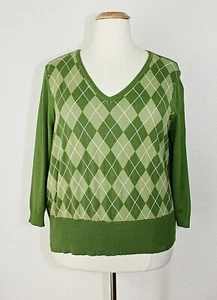 NWT STYLE & CO Knit Pullover Top Sweater Green White Argyle Front ~ Plus 3X #03 - Picture 1 of 6
