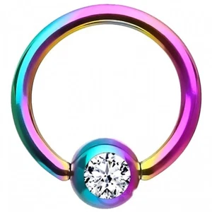 Captive Lip Ear Daith Ring 18 Gauge 5/16" Tri-Color IP Gem 3mm Clear SET of 2 - Picture 1 of 4