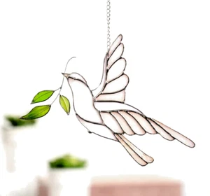 FREEDOM HOPE DOVE Pure White Australian Stained Glass CHRISTMAS SUNCATCHER GIFT - Picture 1 of 24