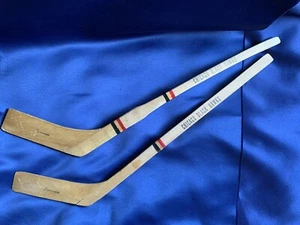 Two Vintage 70’s Chicago Blackhawks Mini Wood Hockey Sticks Gaston Jolicoeur Mfg - Picture 1 of 11
