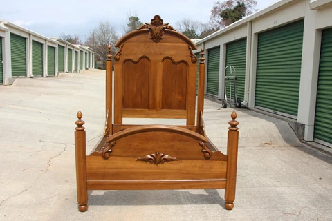 Charming Victorian Renaissance Revival High Back Tall Post Bed with Carved Crown Cover