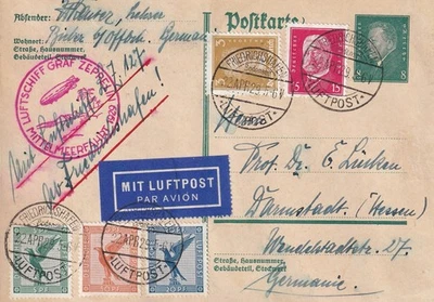 Dt. Reich 1929 Zeppelin LZ127 Graf Zeppelin Postkarte ab Friedrichshafen Brief - Bild 1 von 2
