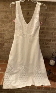 Tommy Bahama Midi Dress Womens 8 White Linen Pineapple Embroidery Halter - Picture 1 of 9