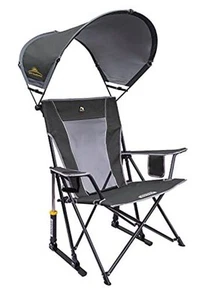Outdoor Rocking Chair with Canopy Grey Sunshade Rocker - Picture 1 of 6