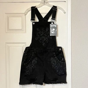 Killstar Denim Shorts Shortalls Overalls Bib Gothic Cutoff Punk Jeans Womens - Picture 1 of 15