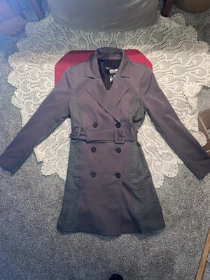 Simply Vera Wang Trench Coat with Belt Women's Small Plaid Stained Amber NWT - Image 1 of 4