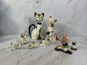 Lote De Colección De 9 Estatuillas Siamesas Y Otros Gato Y Gatito ~Varios Tamaños~ - Imagen 1 de 24