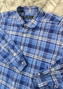 Ralph Lauren Button Down Oberhemd Herren 3XB groß blau kariert kariert Fleisch Pony - Bild 1 von 10