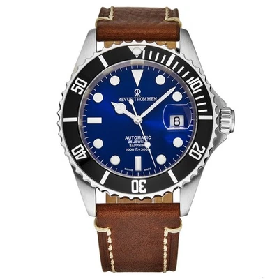 Revue Thommen Diver Auto Blue Dial Brown Leather Strap Swiss 17571.2523 - Image 1 of 4