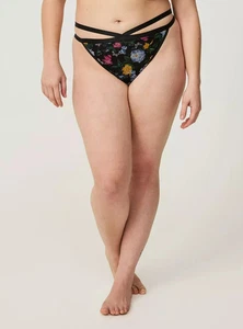 Torrid Plus Size 3X Black Floral Printed Mesh Strappy G String - Picture 1 of 4