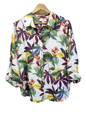 Blusa Top Chicos Para Mujer Talla 3 Tropical Floral 100% Lino Colorido Resort Foto 1 de 4