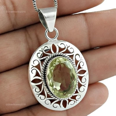 Ovale Naturale Limone Topazio Argento Sterling Massiccio Best Amico Regalo Unico - Immagine 1 di 4