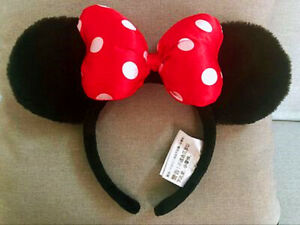 Disney Classical Minnie Mouse Ears Bow Headband Plush Ears Polka Dot Bow - NEW