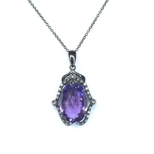 14K GOLD (SCHWARZ RHODIUM) 6,3 KT AMETHYST & DIAMANT ANHÄNGER HALSKETTE (AD1002588) - Bild 1 von 3