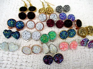 DRUZY EARRINGS STUD/CLIP ON/DANGLE MORE COLOURS 12MM. MULTI LISTING - Picture 1 of 57