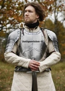 Mittelalterlicher Stahl gotischer Brustschild mit Pouldron Halbkörperpanzerung Cosplay Rüstung - Bild 1 von 6