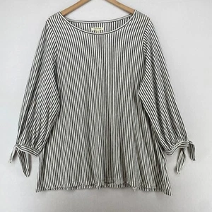 MAX STUDIO Top 2X Plus Jersey Tie Cuff 3/4 Sleeve Stretch Striped Black White - Picture 1 of 13