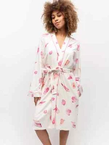 Cyberjammies Dressing Gown Robe Shelly Shell Print Cream Pink Cotton Blend UK 24 - Picture 1 of 4