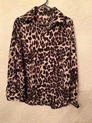 Summer Studio Leopard Print Blouse Long Sleeve Womens size L. Career fun money Foto 1 de 4