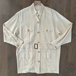 Calvin Klein Vintage Tie-Waist Safari Style Jacket in Ivory Cream Size 4 / Small - Picture 1 of 10