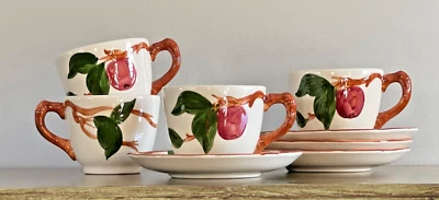 Vintage Hand Painted Franciscan Apple Coffee Cups with Saucers~USA - Image 1 of 3