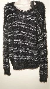 APT.9 Women's Mixed Yarn Stripe & Sequin Sweater L "BLACK/WHITE" NWT Retail $50 - Picture 1 of 7