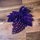 Vintage Beaded Grape Pin Purple Large Brooch Sequins 80s Style