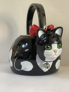 1990s Black White Kitty Cat Whistling Tea Kettle Teapot Ancona. Missing Lid - Picture 1 of 6