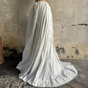 Antiguo Vestido Eduardiano Azul y Blanco Rayas Seda Falda MOP Botones Maxi De Colección - Imagen 1 de 20