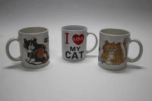 Katzenbecher Kaffee 3er Set Calico schwarz grau orange Tabby I love my Cat Becher 11 Unzen - Bild 1 von 4