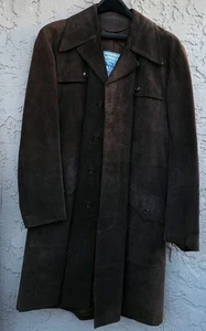 Vintage Windsor Suede Leather Coat Men’s M Unisex 1970s Belted Long Brown - Picture 1 of 5