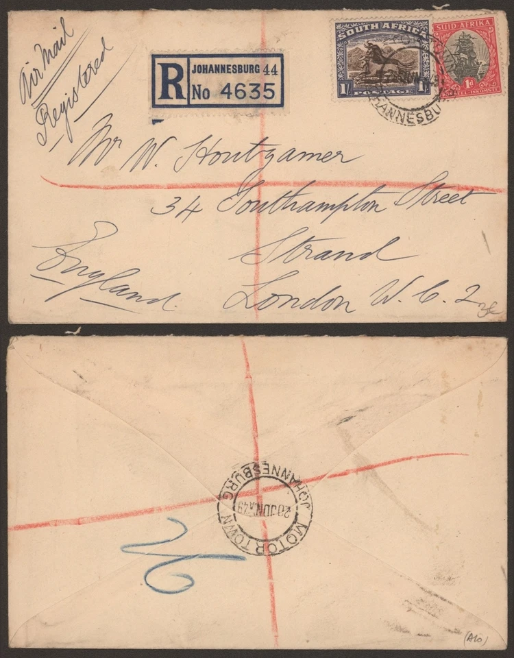 Sudáfrica 1949 - Cubierta registrada a Inglaterra D767 Foto 1 de 1