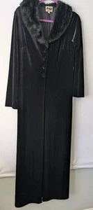 Vintage Jump Black Velvet Faux Fur Collar Floor Length Robe - Picture 1 of 8