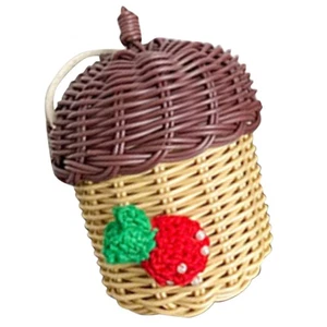 Borsa cestino ghianda intrecciata a mano tracolla singola rattan mini tracolla - Foto 1 di 12