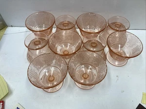 11. NORMANDIE BOUQUET & LATTICE FEDERAL PINK DEPRESSION GLASS ICE CREAM BOWLS - Picture 1 of 8