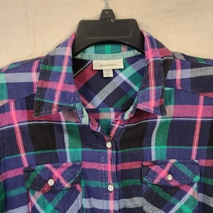 Dressbarn Flanellhemd weich bequem Outdoor M Roll Up grün rosa marine kariert - Bild 1 von 7