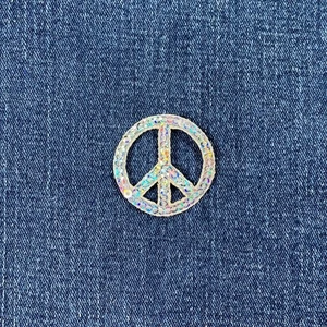 Sequin Peace Sign Applique Patch - Silver World Peace Badge 1.5" (Iron On) - Picture 1 of 2