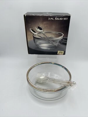 Juego de ensalada de vidrio de cristal Bormioli Rocco de colección Godinger de 3 piezas hecho en Italia Foto 1 de 4