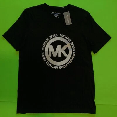 Nueva Camiseta MICHAEL KORS Hombre Manga Corta PEQUEÑA Negra con Blanco, Algodón Plateado Foto 1 de 4
