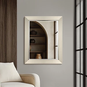 23"X29" Brushed Nickel Bathroom Mirror with Chrome Liner – Beveled Decorative Re - Picture 1 of 8