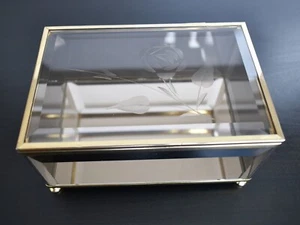 Glass and Metal trinket Box Smoke Beveled Cut Glass and Mirror at the Bottom - Picture 1 of 13