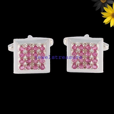 Natural Ruby Gemstones with 925 Sterling silver CufflinksFor Men's  #J910 - Image 1 of 4