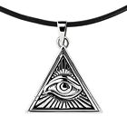 All Seeing Eye Illuminati Triangle Sterling Silver .925 Black Rubber Necklace