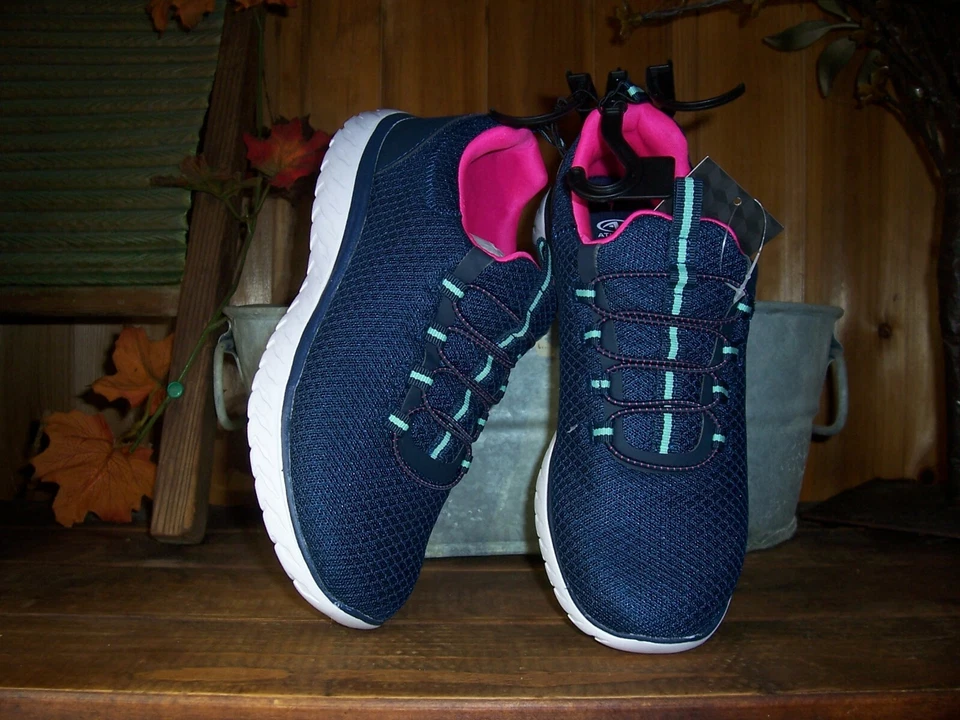 ZAPATOS DEPORTIVOS ATLETIC WORKS DAMAS MUJERES ESPUMA VISCOELÁSTICA TALLA 7 AZUL CONTROL DE OLORES Foto 1 de 1