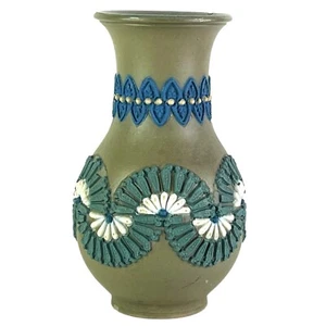Doulton Lambeth Silicon Bud Vase 1884 Stoneware 5” Tall Brown Green Blue - Picture 1 of 11