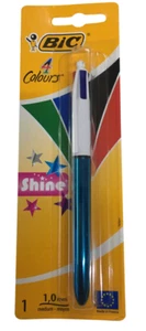 #BIC 4 Colour Ink "Shine" ~ Metallic Blue Barrel Ballpoint Pen *NEW & SEALED* - Picture 1 of 3