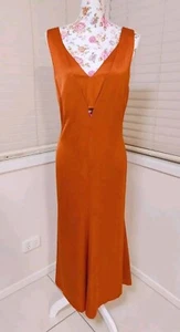 Veronica Maine Orange Copper Satin Midi Sheath Dress. Cut Out Size 14 - Picture 1 of 9