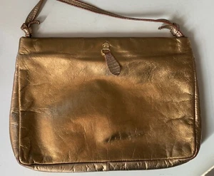 VTG 70S ETRA*LOVELY!!BRONZE GOLD LEATHER CROSS BODY PURSE BAG INTERNAL FLEX - Picture 1 of 6