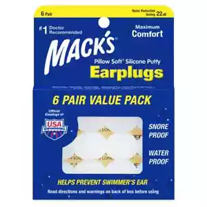 Mack's Almohada Suave Silicona Masilla Tapones para los Oídos 6 Pares Paquete Valor Reino Unido - Imagen 1 de 1